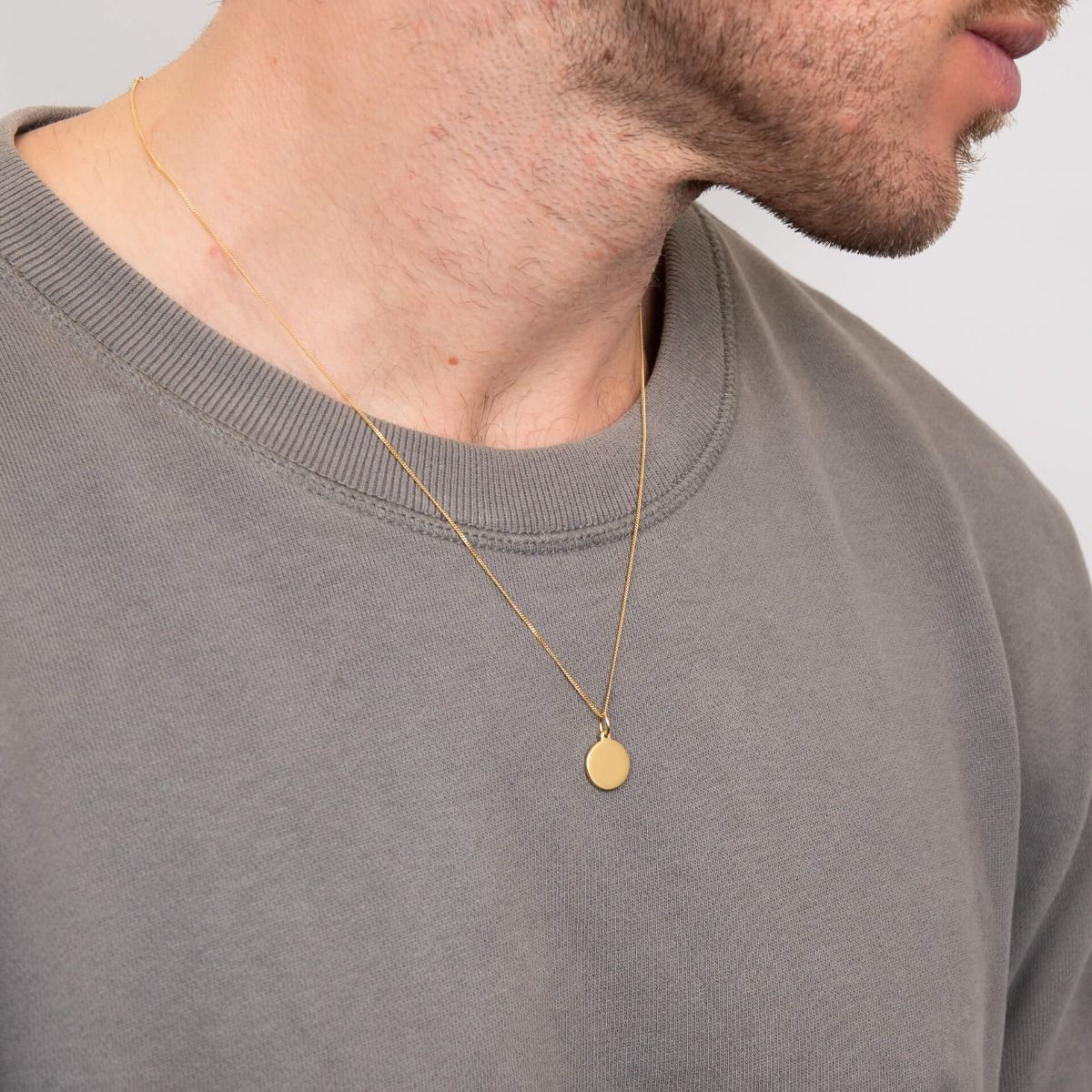 12mm Round Tag YG Plated Pendant Necklace