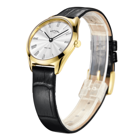 Ladies Leather Gold Plate Ultra Slim Watch