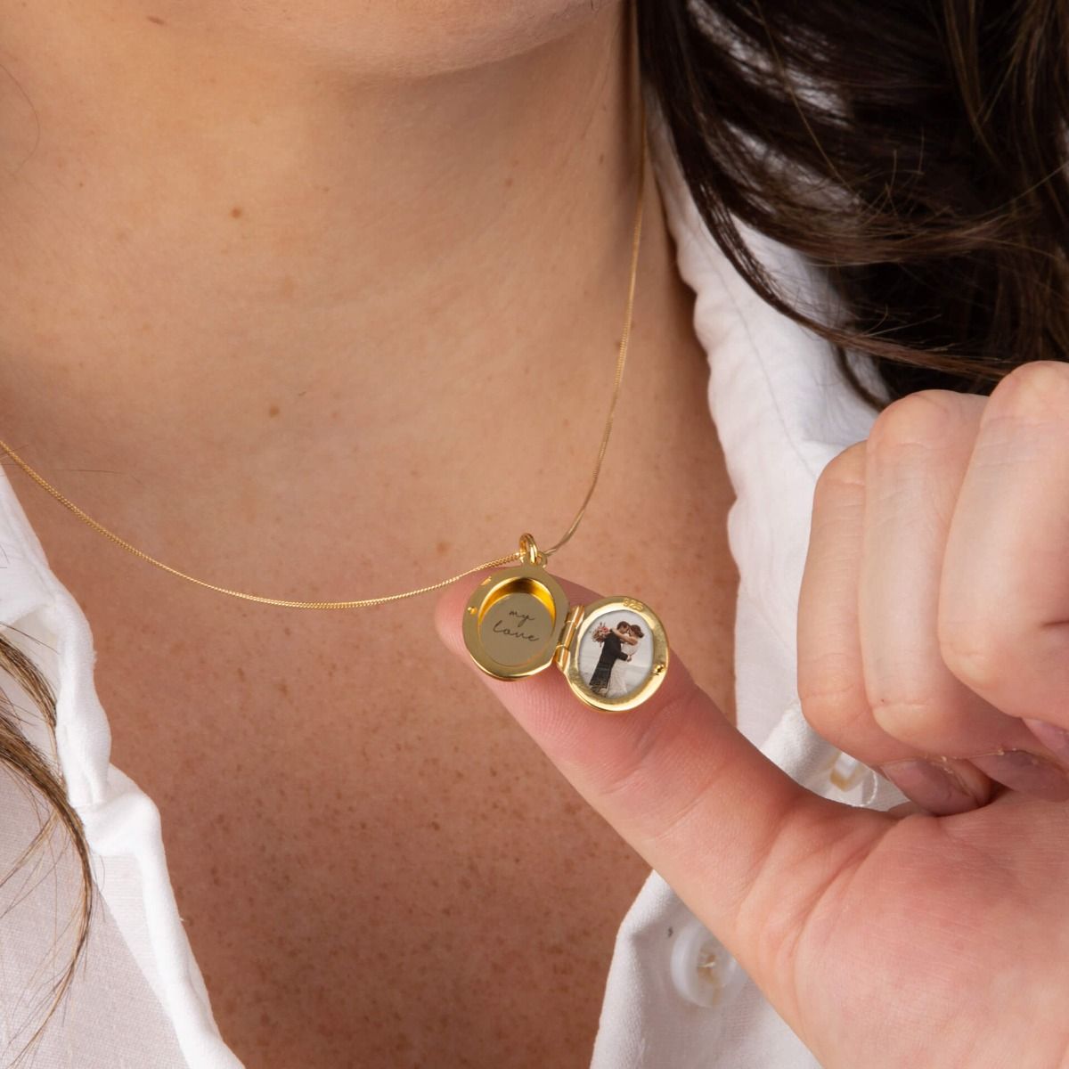 Small Oval YG Plated Locket Pendant Necklace