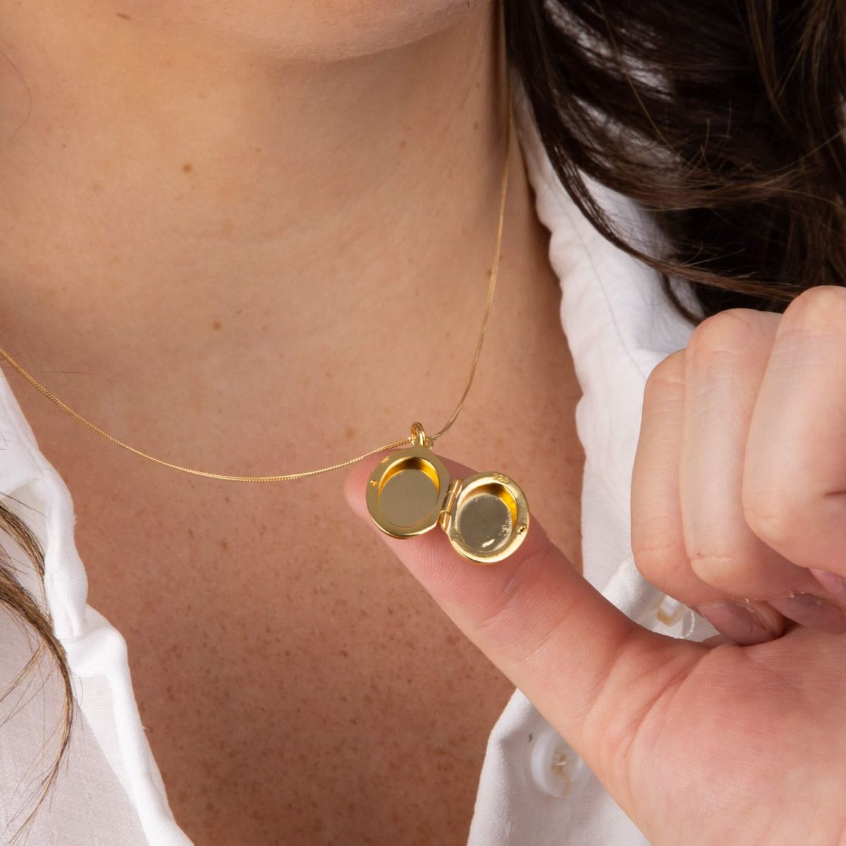 Small Oval YG Plated Locket Pendant Necklace