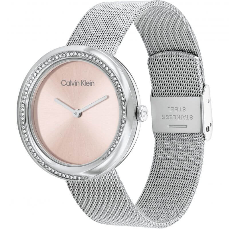 Twisted Bezel Pink Dial SS Mesh Strap Watch