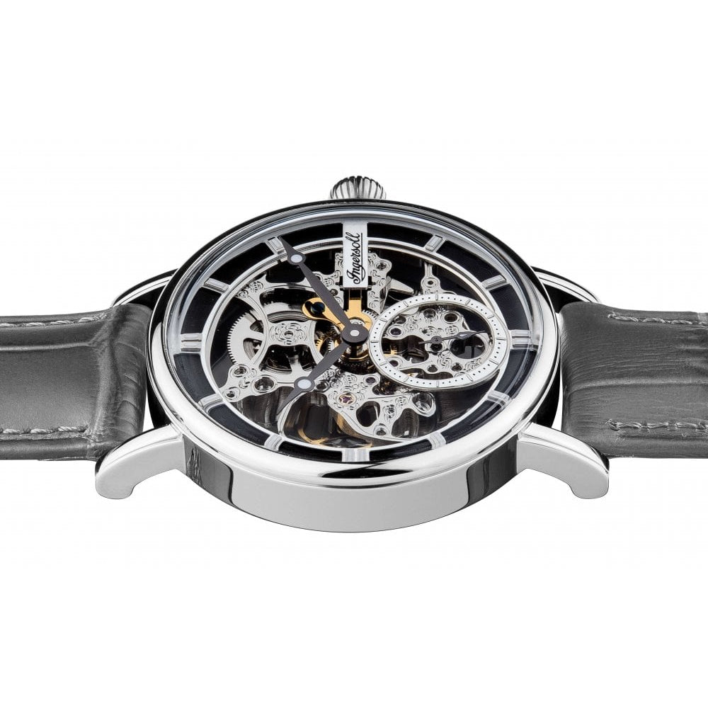 Mens The Herald Automatic Watch with Skeleton Dial and Grey Leather Strap