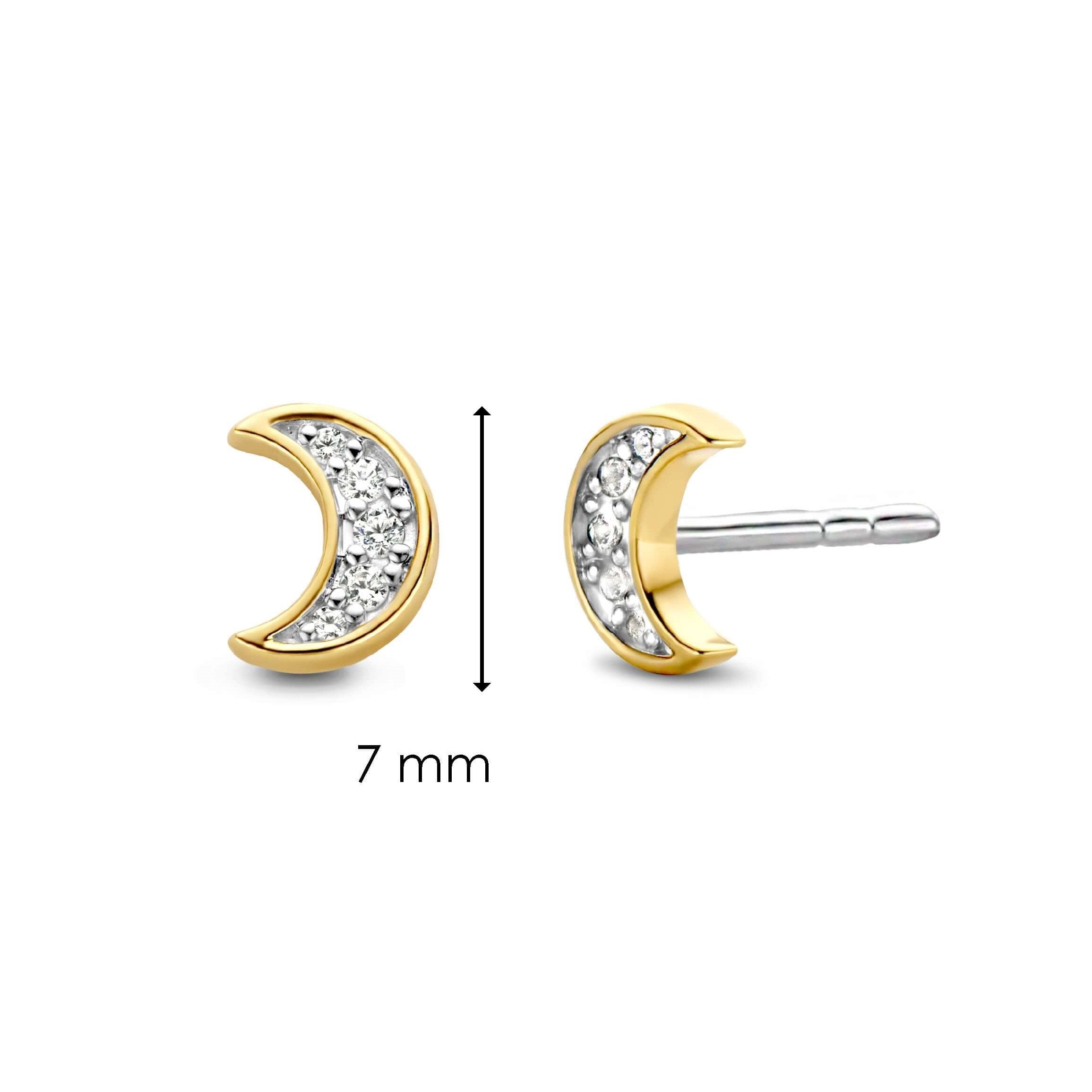 Two Tone CZ Gold Plated CZ Moon Earrings