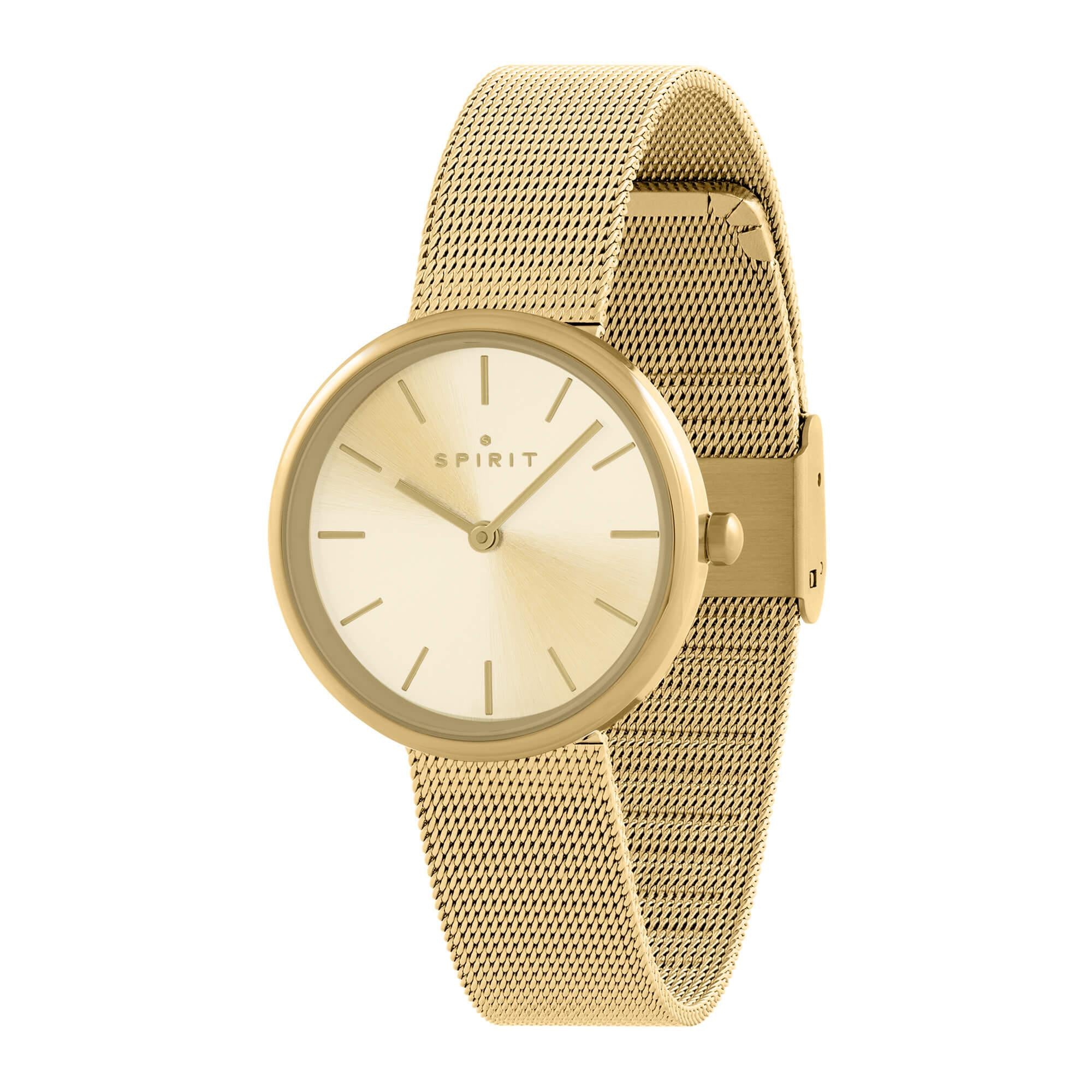 Ladies Polished Pale Gold Stainless Steel Mesh Bracelet Watch
