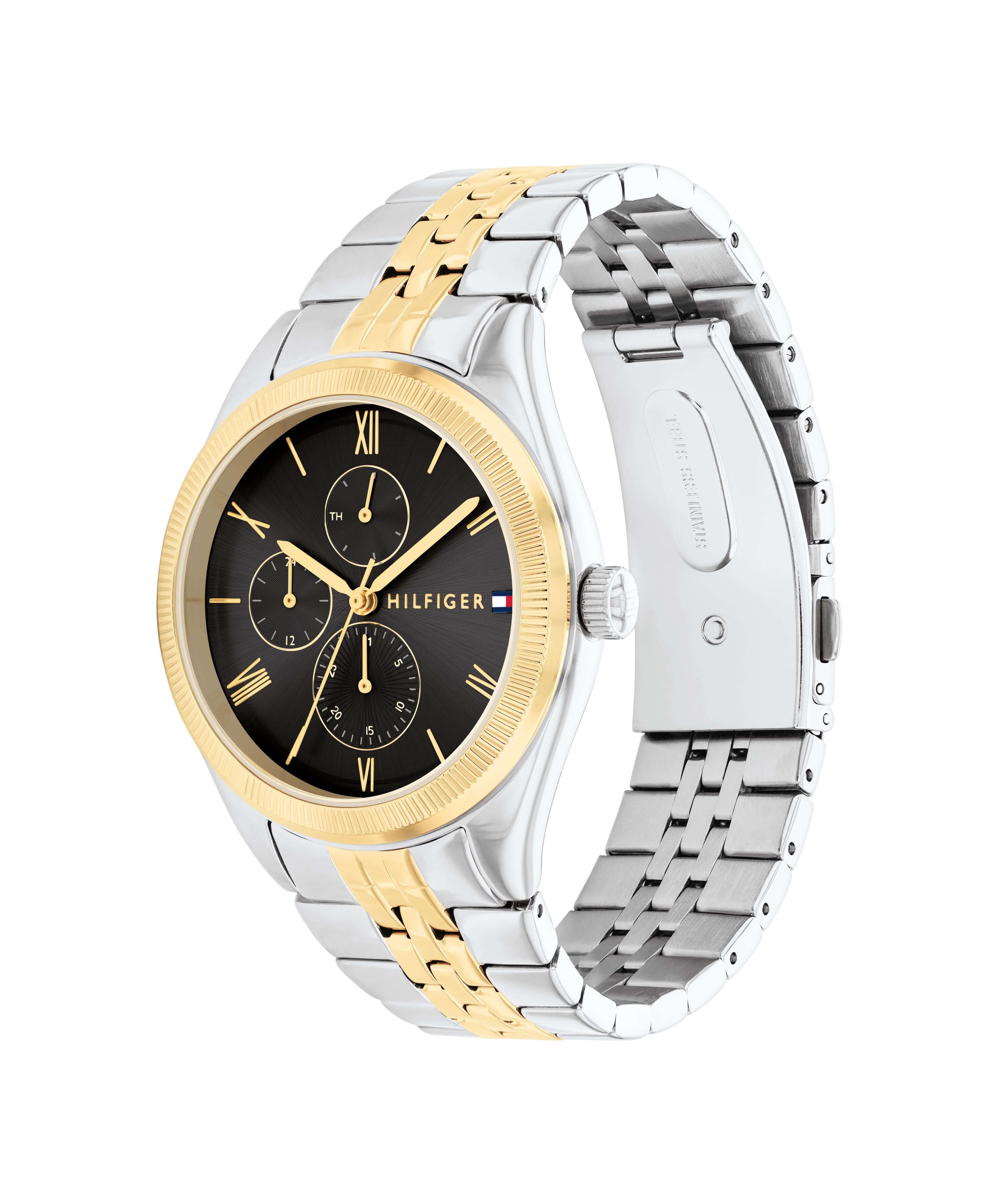 Two Tone Black Chronograph Dial With Bracelet Strap Watch