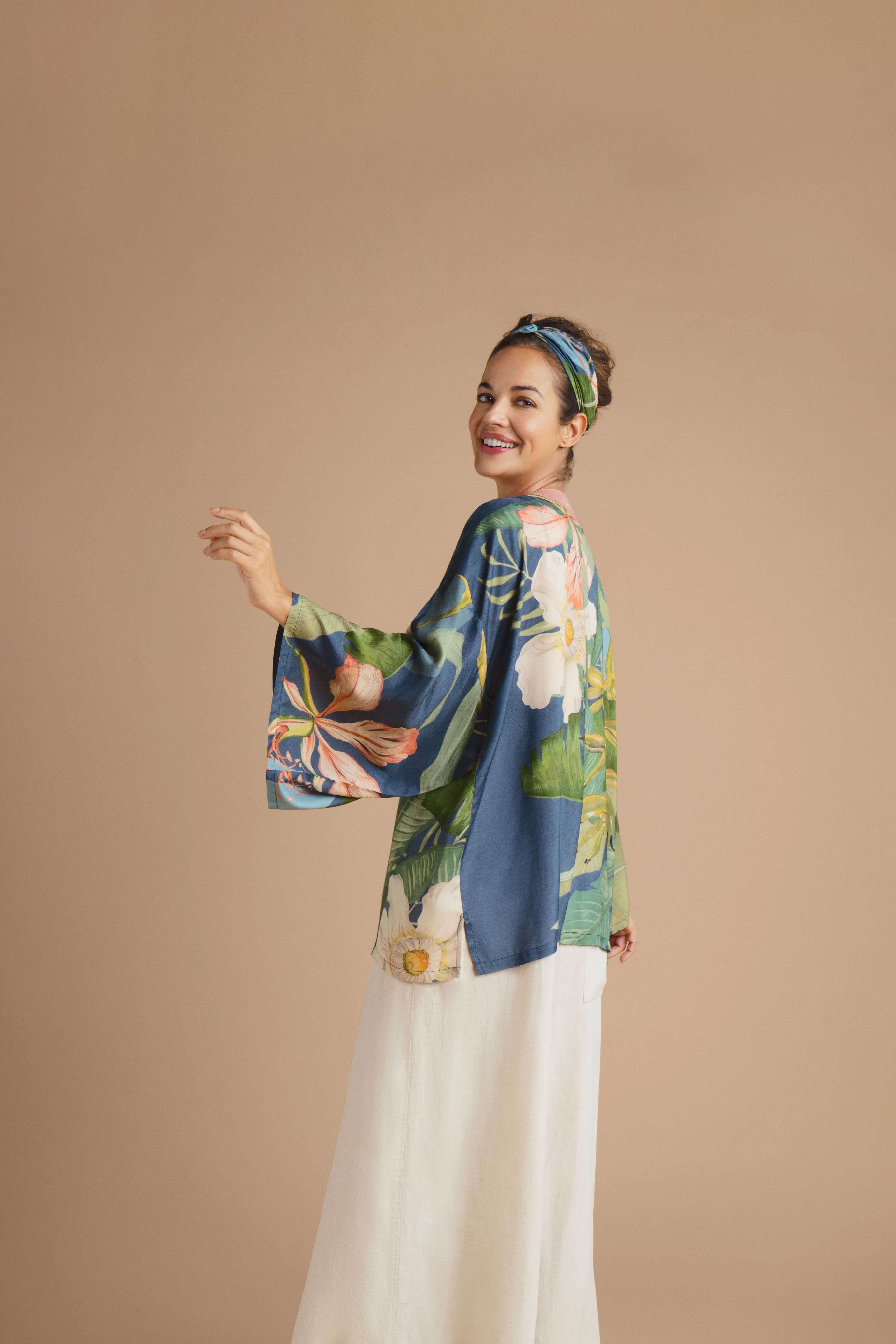 Delicate Tropics Kimono Jacket - Indigo