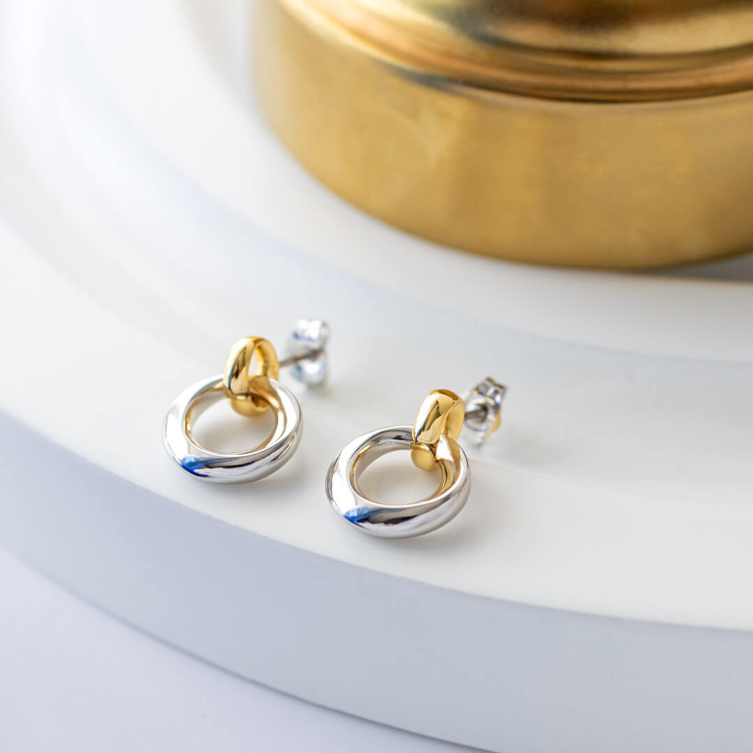 Bevel Cirque Link Golden Stud Drop Earrings