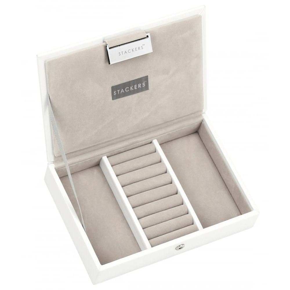 White Leather Mini Lidded Ring Storage