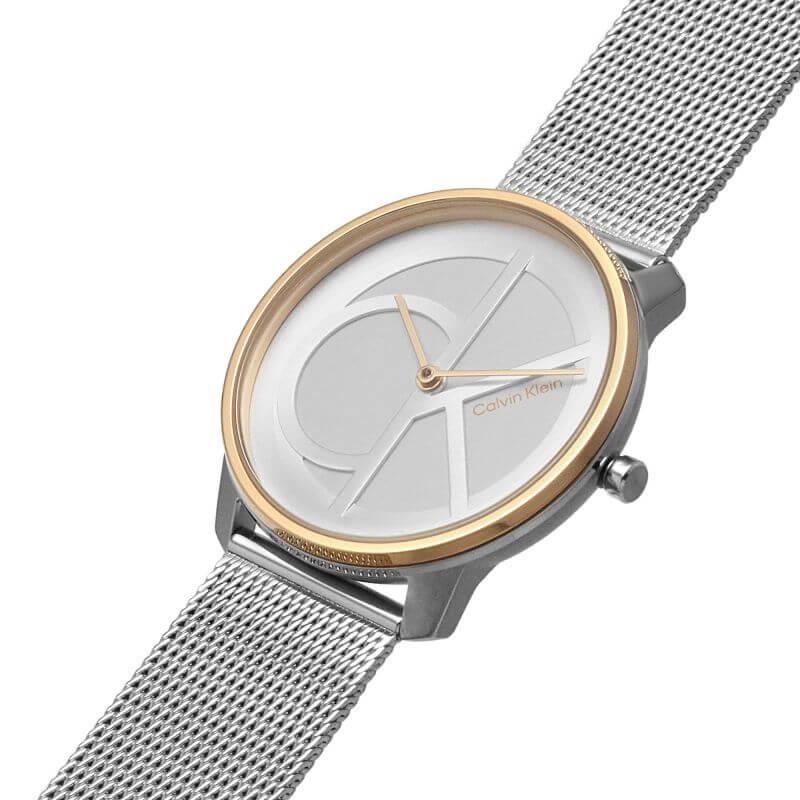 Iconic Rose Gold Bezel White CK Dial & Silver Mesh Strap Watch