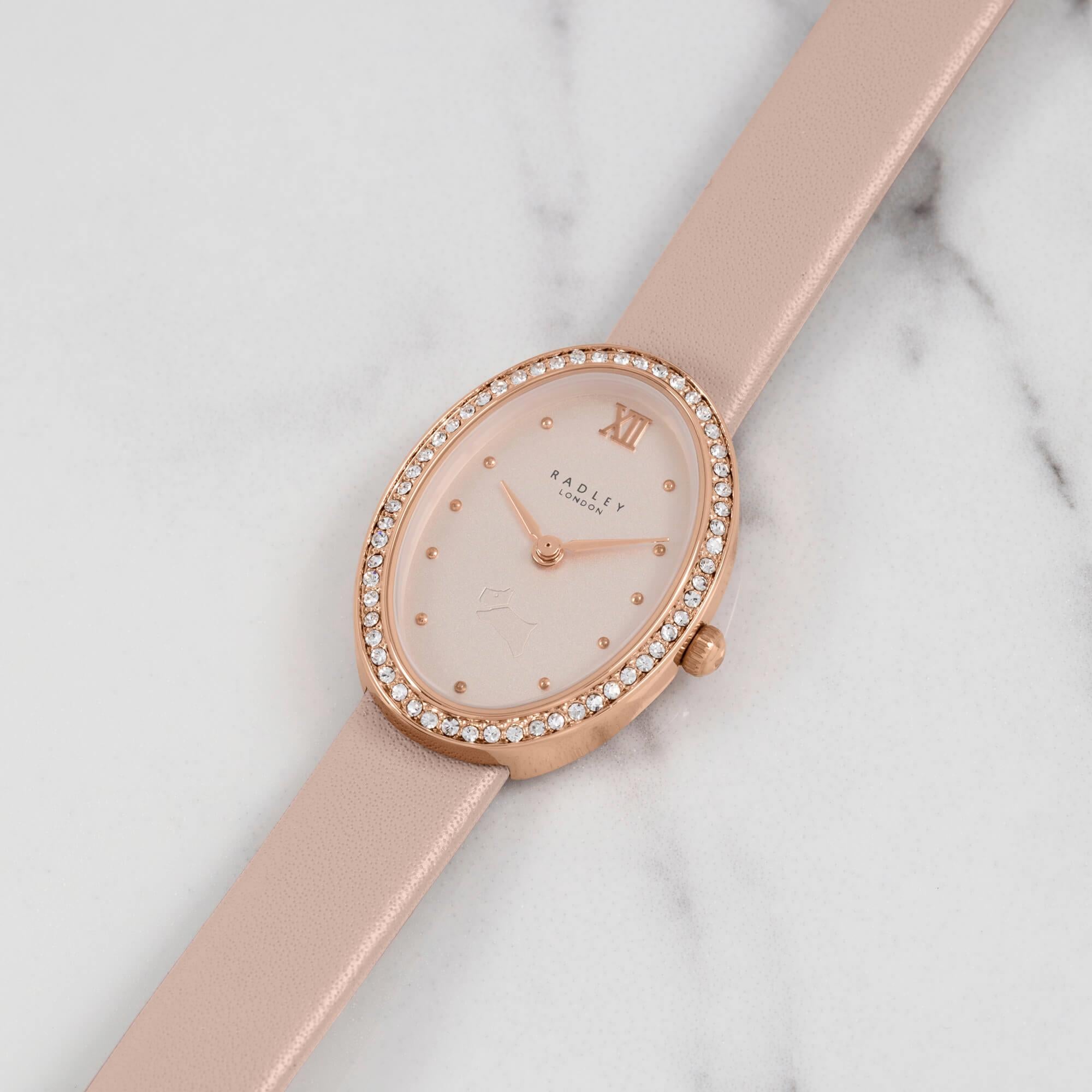Ladies Rose Gold Plated Cobweb Leather Strap Watch