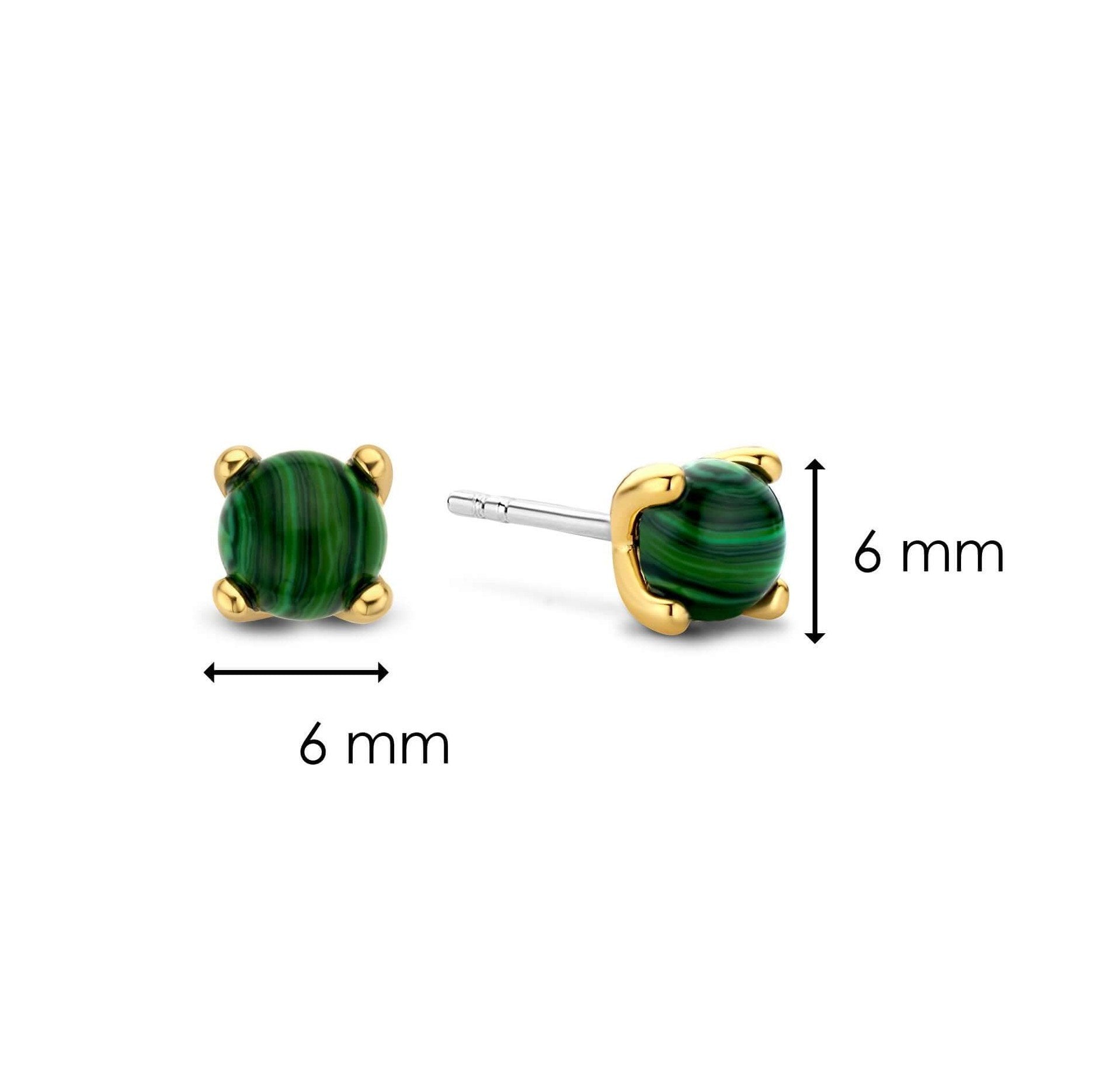 Green Stone Set Gold Plated Stud Earrings