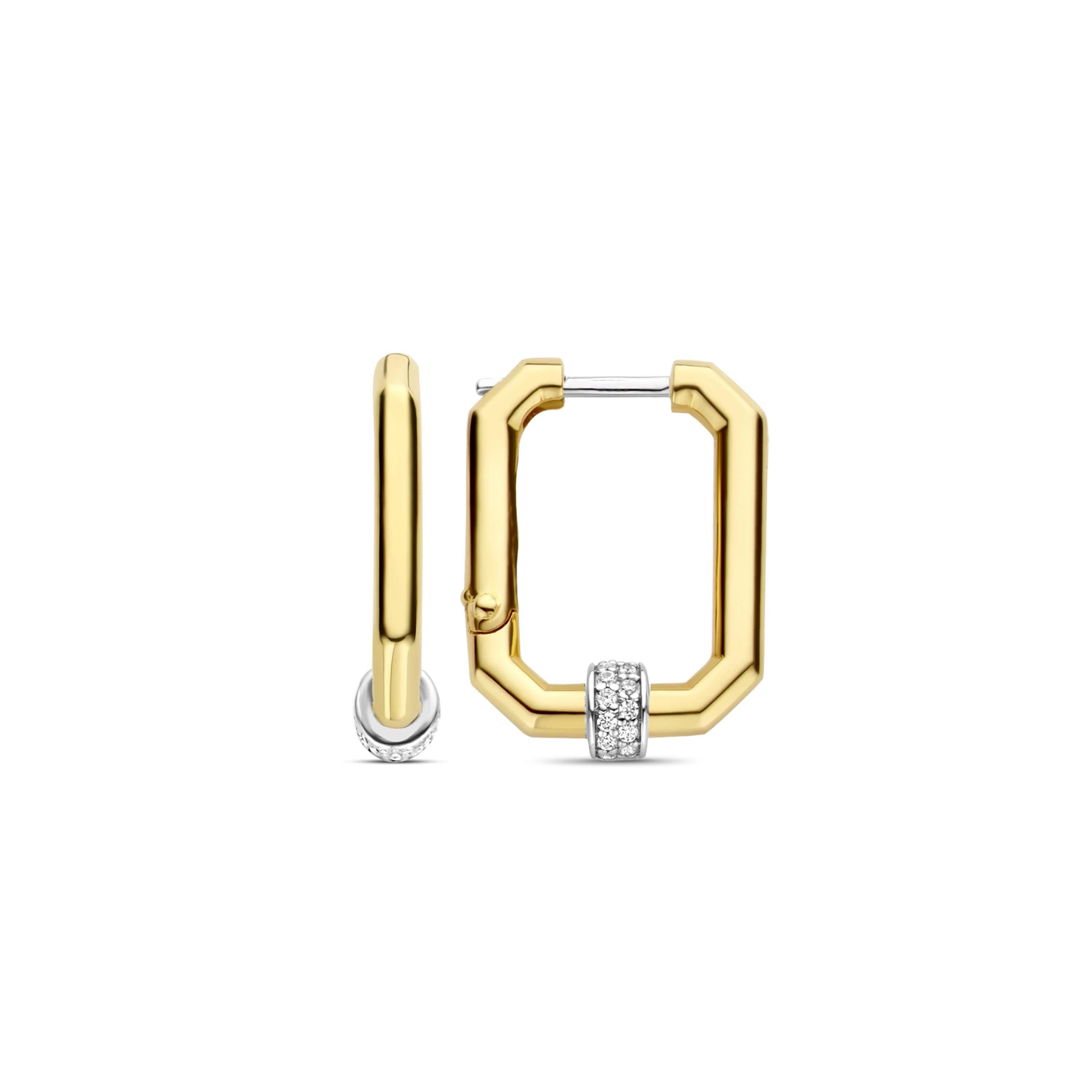 Rectangular Gold Plated CZ Medium Hoop Earrings