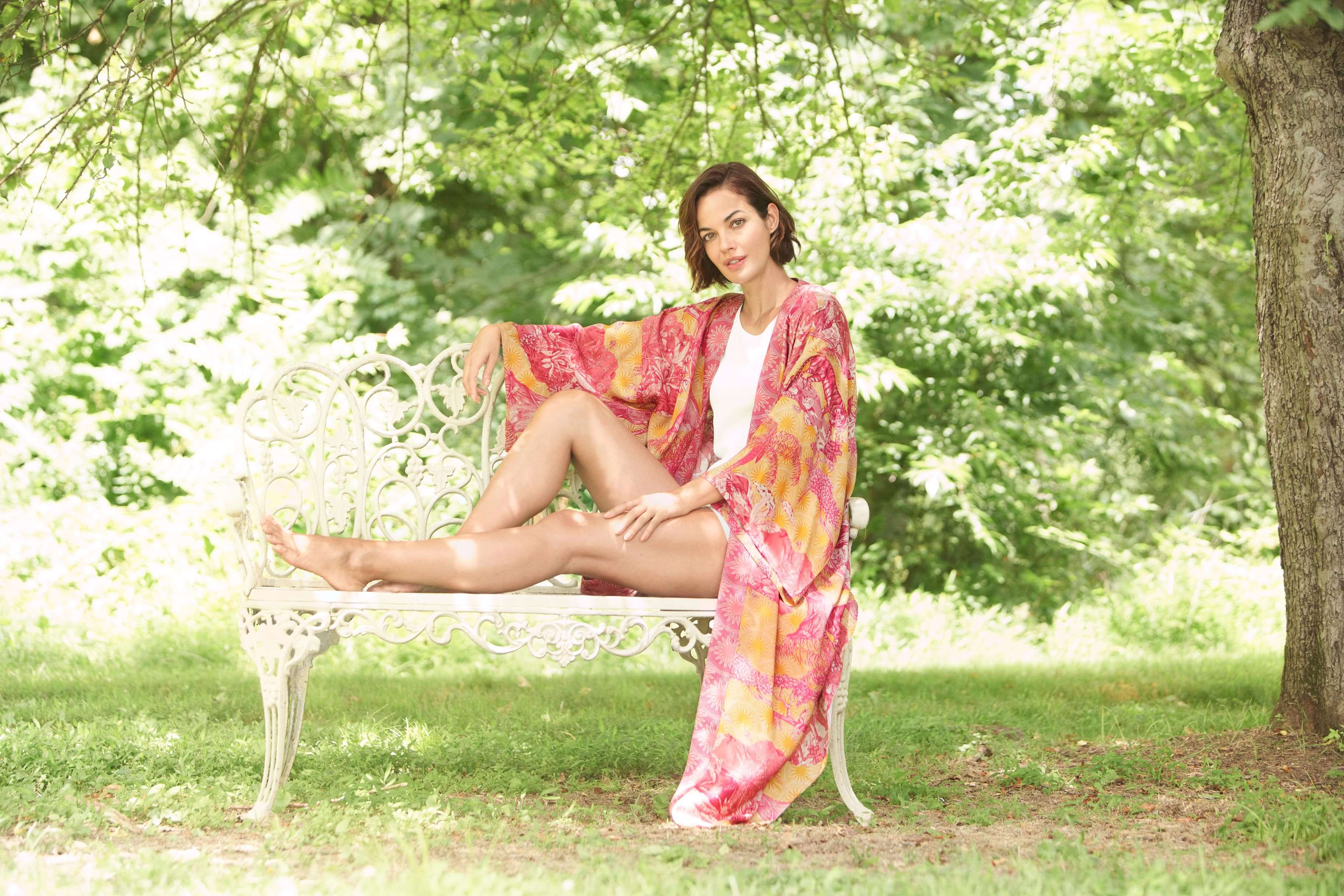 Tropical Toile Kimono Gown - Pineapple & Raspberry