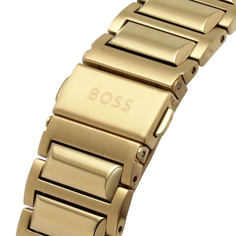 Trace Black Chronograph Dial Gold Tone Strap Watch