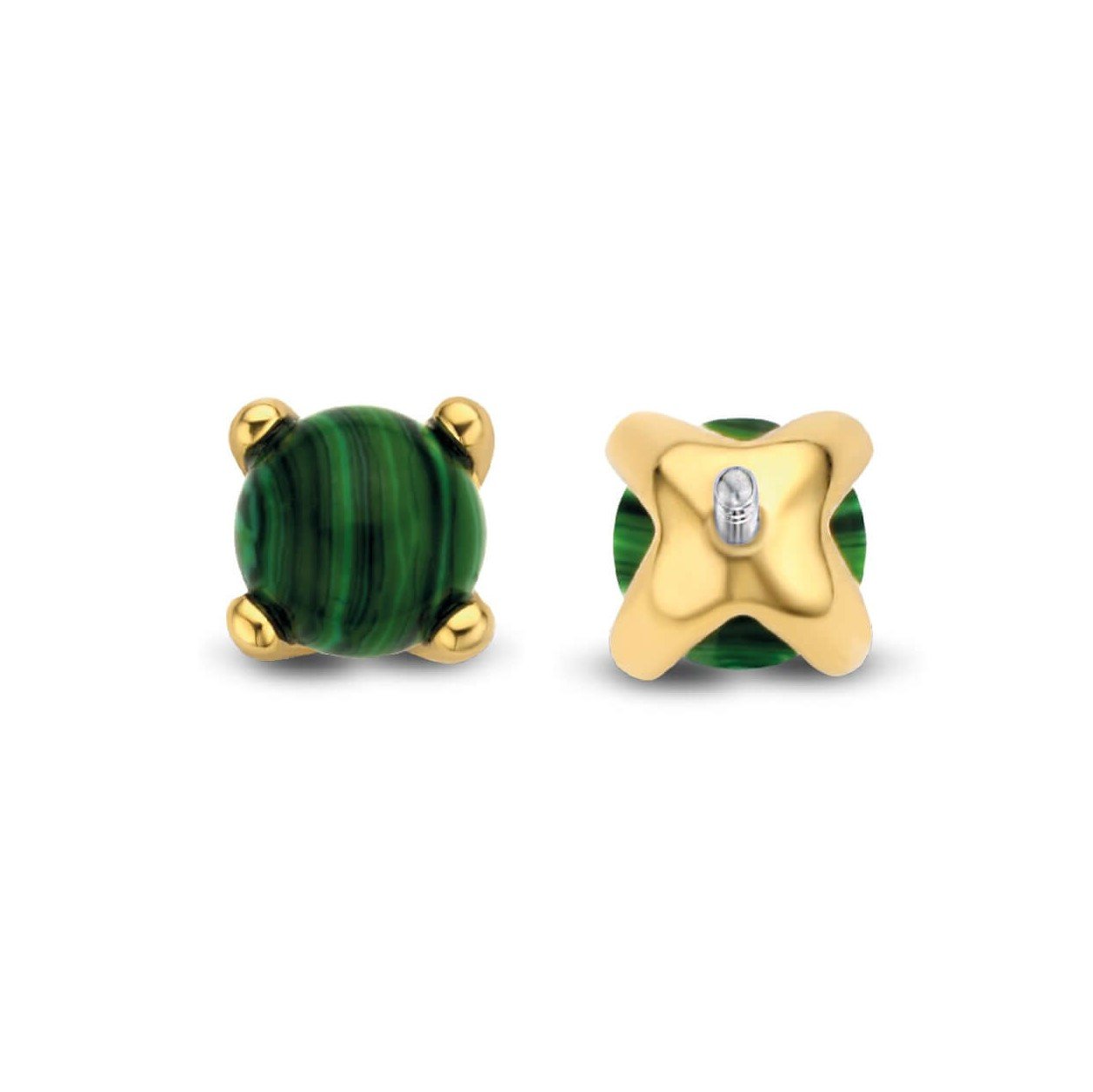 Green Stone Set Gold Plated Stud Earrings